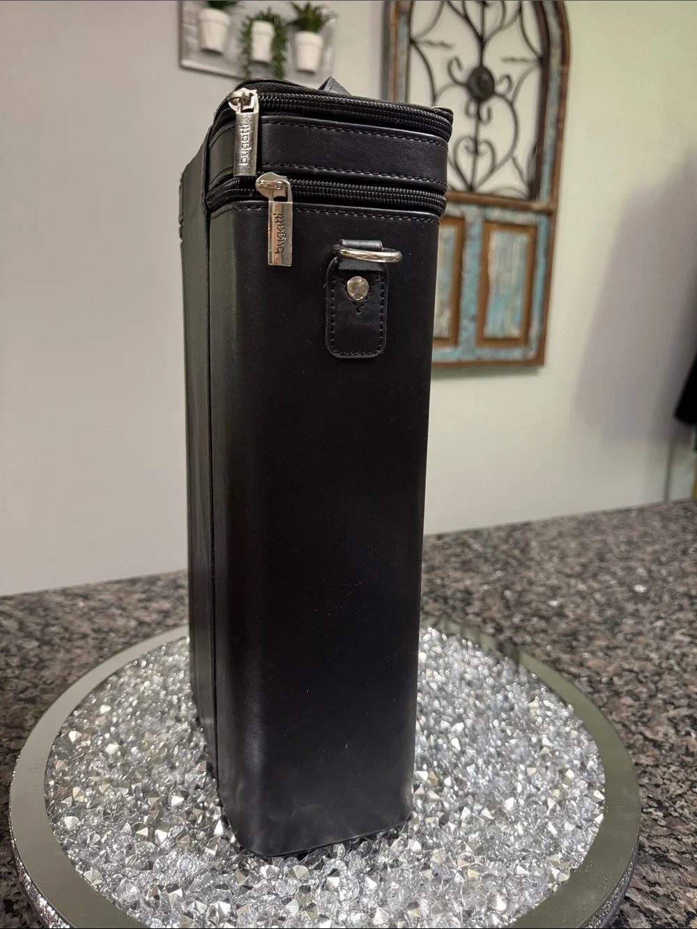 Bugatti Black wine beverage carrier with Removable Strap